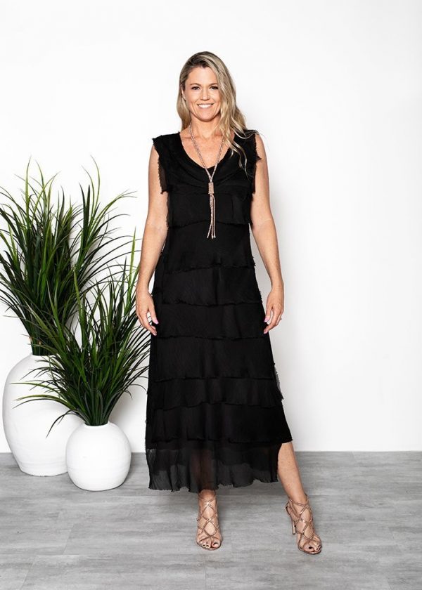 Silk layered Maxi Dress in Black The Dressing Room NZ