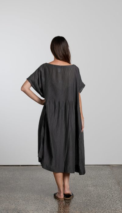Womens natural cotton silk pin tuck short sleeve dress