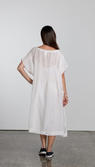 womens natural cotton silk pin tuck dress short sleeve