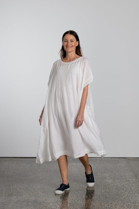 womens natural silk cotton pin tuck dress
