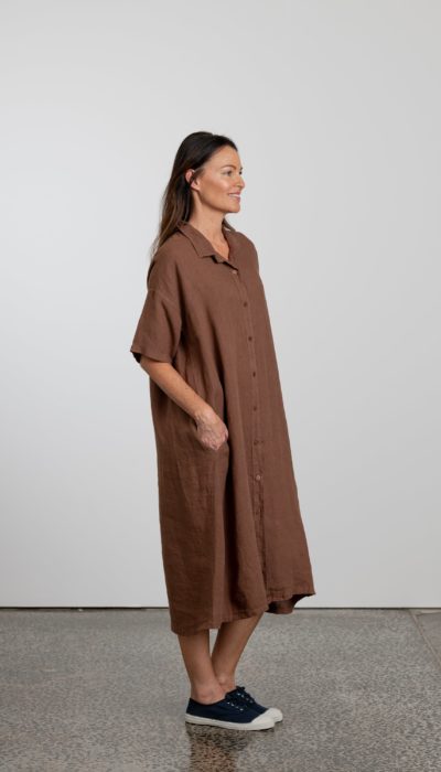 Classic Natural Linen Shirt Dress