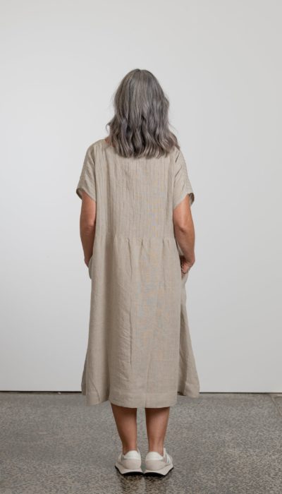 Natural Linen Pintuck Dress in Natural