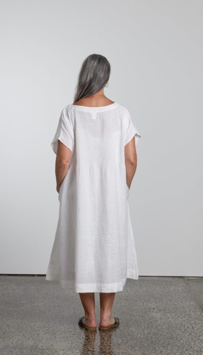 Natural Linen Pintuck Dress in White 4