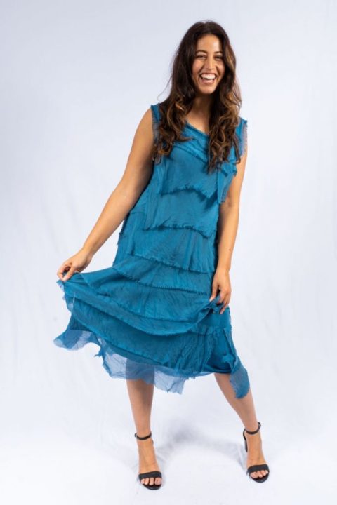 Silk Tiered Maxi Dress Sky Blue