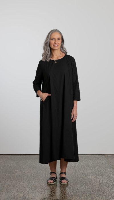 Women's Natural Cotton Poplin Dress Black 1
