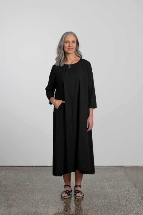 Women's Natural Cotton Poplin Dress Black 1