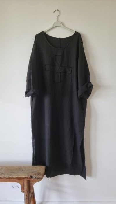 Women's Natural Linen Kaftan Style Dress with Cross 1