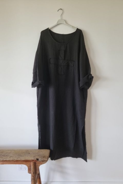 Women's Natural Linen Kaftan Style Dress with Cross 1