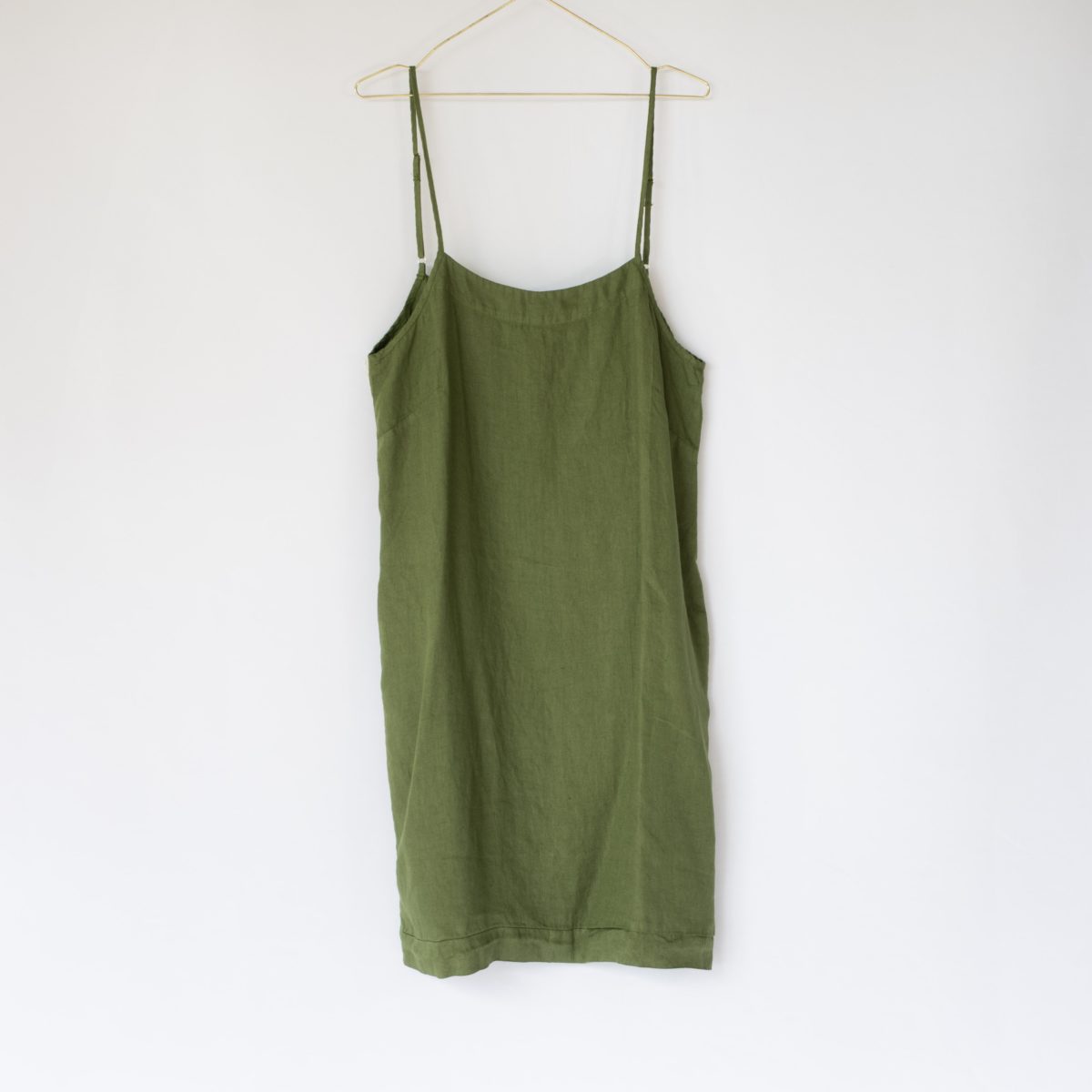 Women's Natural Linen Slip Dress Short Forest Green