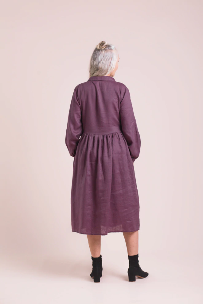 Women's Natural Linen Long Sleeve Shirt Dress in Fig