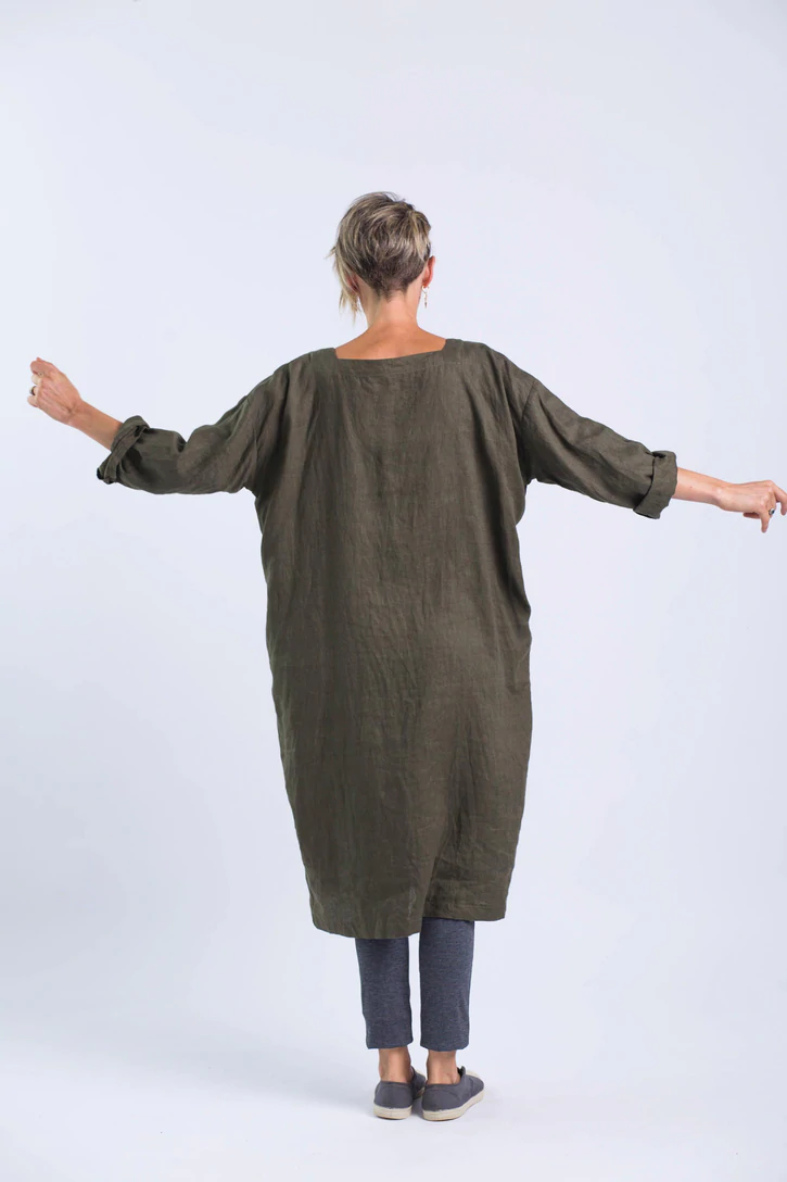 Women's Natural Linen Oversized Patchwork Dress 4
