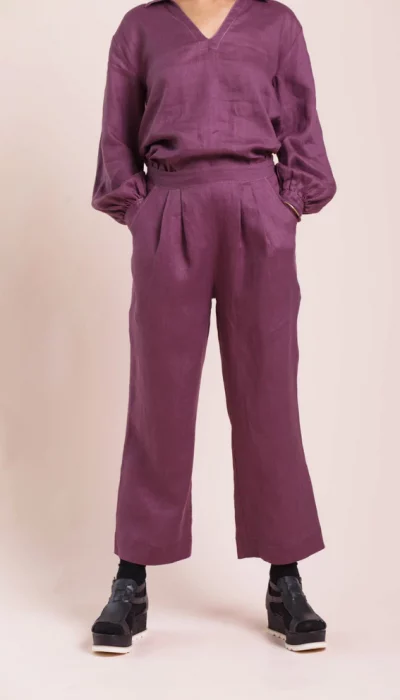 Women's Natural Linen 7/8 Pants in Fig