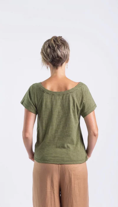 Women's Organic Cotton Tshirt in Olive Stripe