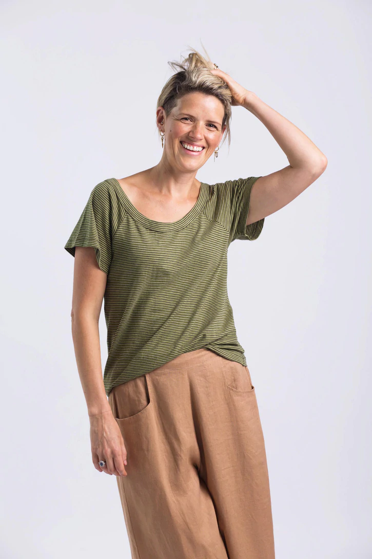 Women's Organic Cotton Tshirt in Olive Stripe